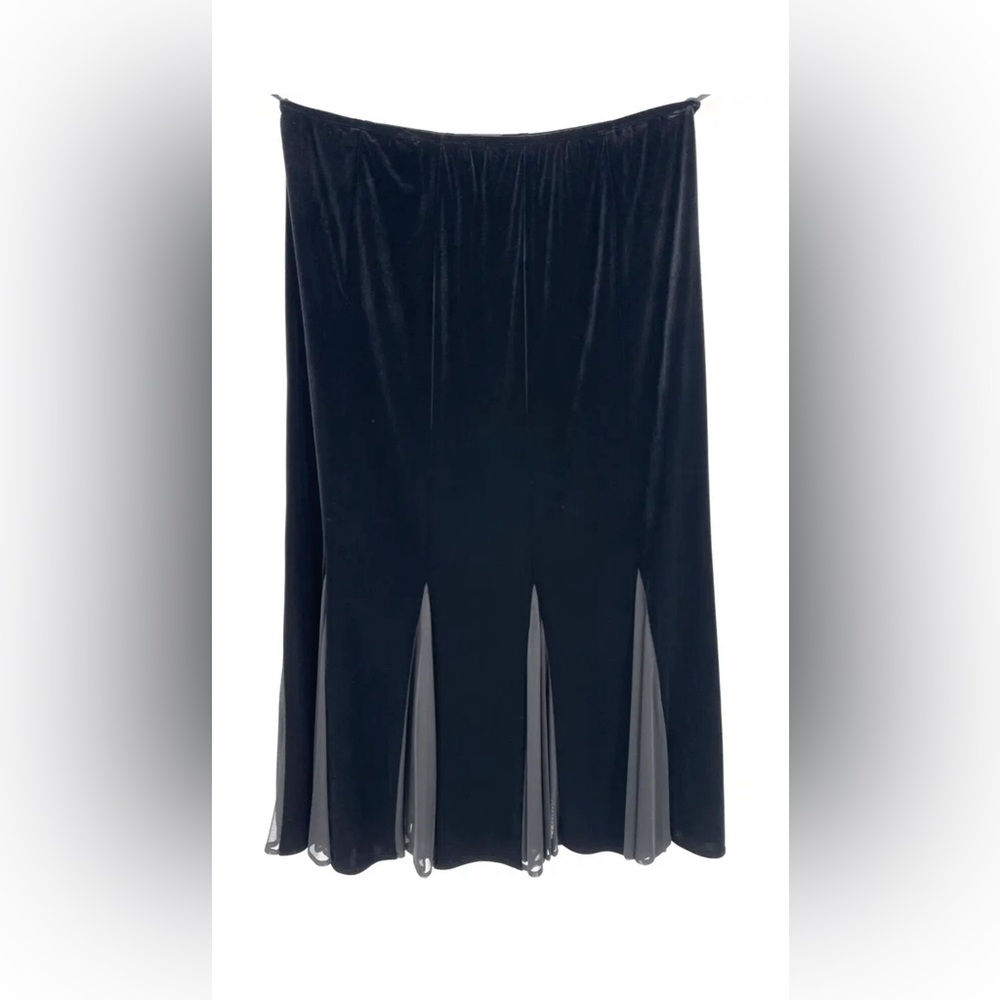 MSK womens size 16 Maxi Skirt Black Velour Pull On Flowy Modest elastic solid